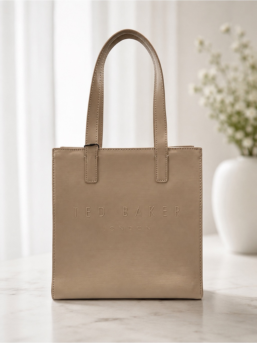 NWT Ted Baker London The Icon Mini Tote Bag Beige Nude Structured Shopper